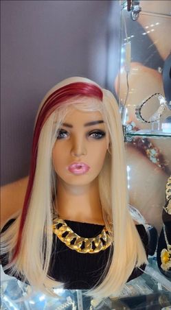 Front lace blonde with red highlight in one side