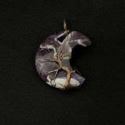 Hand Made Amethyst Tree Of Life Crescent Necklace