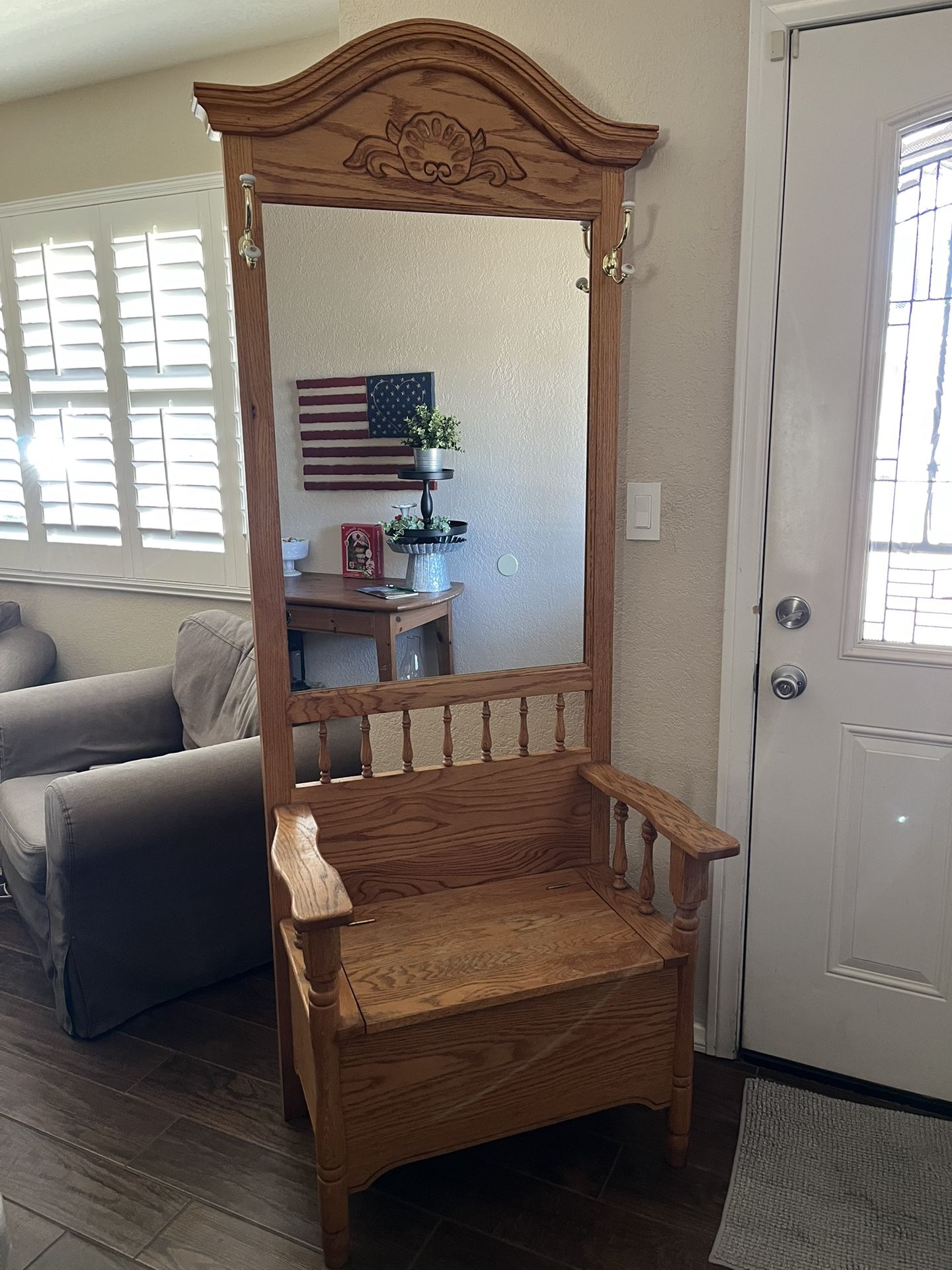 Hall Tree Entryway Bench with Mirror & Storage