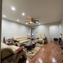 The Room Place Sofa Set Leather and wood 3 Pc