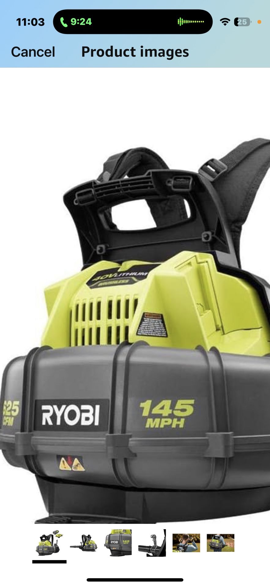 Ryobi RY40440 40 Volt 145 MPH 625 CFM Cordless Brushless Variable