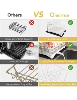 Large Dish Drying Rack with Drainboard Set, Qienrrae Stainless