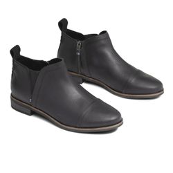 Toms Booties Womens5.5Black Leather Reese Side Zip Cap Toe Ankle Boots Ortholite