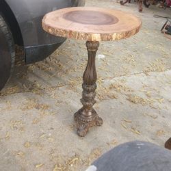 Rustic Style Accent Table Featuring A Live Edge Wood Slab Top