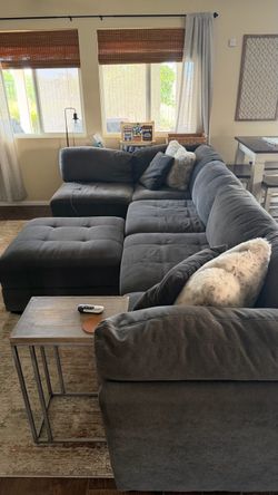 Large 6pc sectional sofa with wood bench