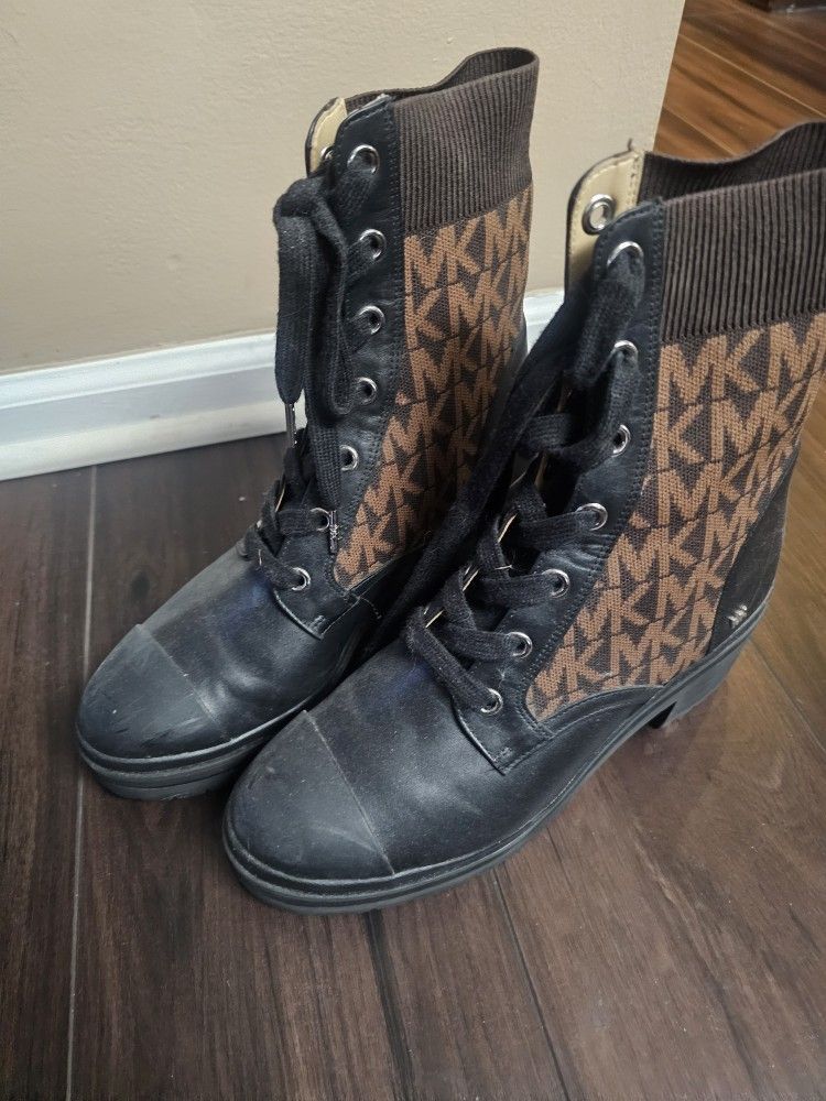Ladies Michael Kors Leather/Fabric Combat Boots