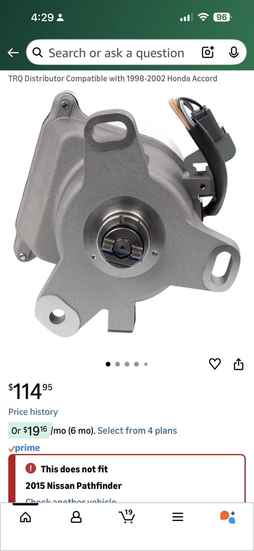 Ignition Distributor L4 2.3L Compatible with Honda Accord DX Submodel 1, TEC Type (2001)  TRQ Distributor Compatible with 1 Honda Acco