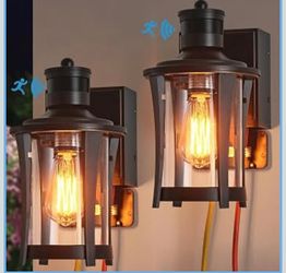 Porch Lights with GFCI Outlet, Outdoor Lights Dusk to Dawn Motion Sensor, 3 Lighting Modes Exterior Light Fixture Waterproof for House Front Door Pati