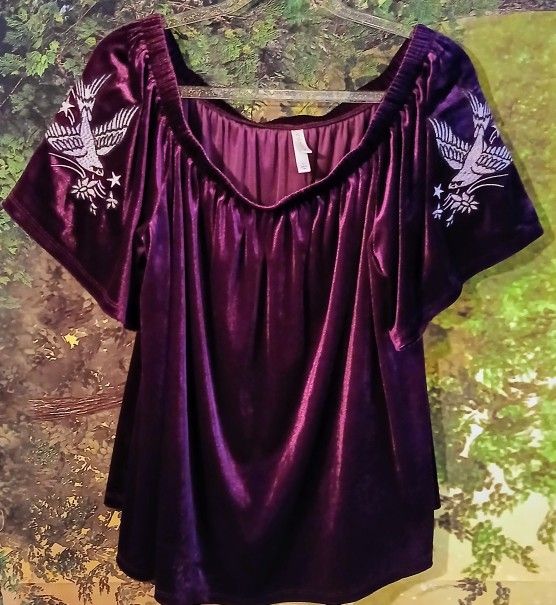 Women's Large Crushed Velvet Purple Top