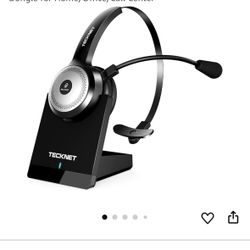 TECKNET Wireless Headset for Work, Long-Lasting Worktime Al Noise Cancelling Computer Headphones with Charging Base, Bluetooth Headset with Mic & USB
