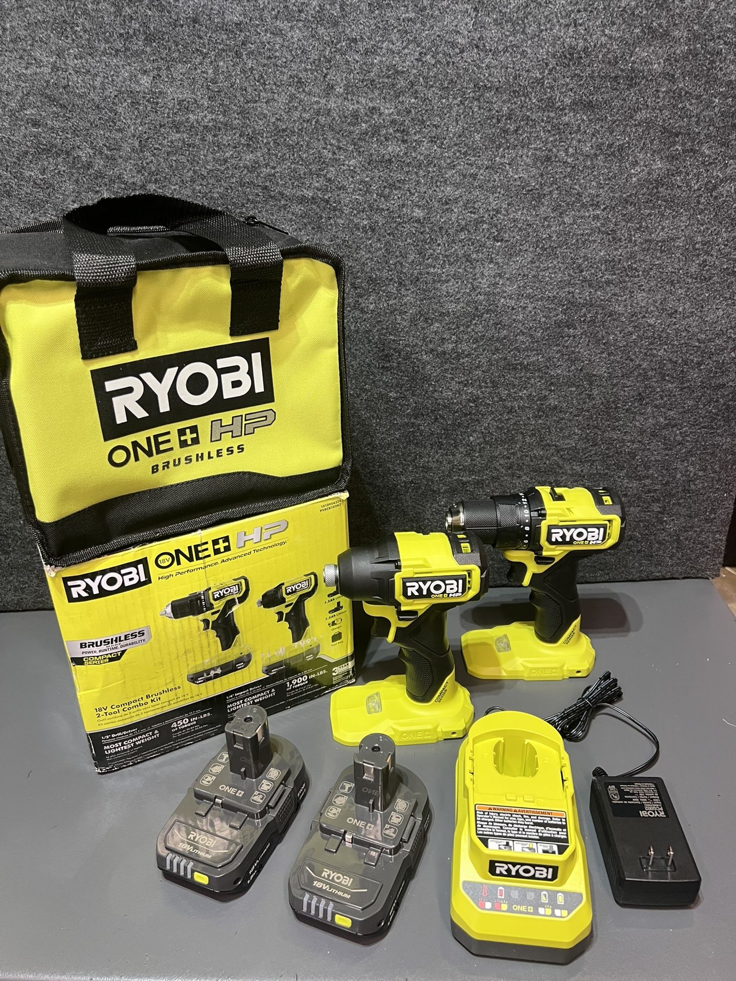 RYOBI ONE+ HP 18V Brushless Cordless Compact 1/2 in. Drill and Impact Driver Kit with (2) 1.5 Ah Batteries, Charger, and Bag