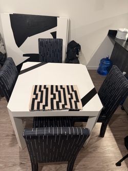 Black and white card table with 4 chairs