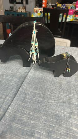 Hand Craved Bears Torquoise Decor