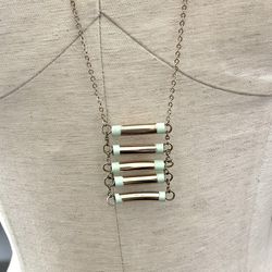 Loft Gold Tone And Green Long Pendant Necklace 