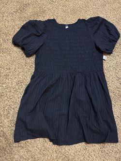 Old Navy Navy Blue Smocked Puff Sleeve Dress