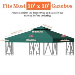Gazebo Canopy Replacement 10x10ft Outdoor Shelter for Smaller Top Double Tiered Canopy Cover (Green