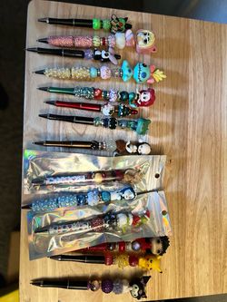 Handmade Beaded Character Pens Set of 14