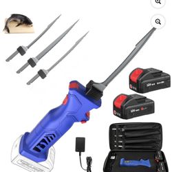 Electric Fishing Fillet Knife with 4 Ti-Nitride S.S. Coated Non-Stick Blades, 12V Cordless Electric Fish Knife with 2Pcs 2.0Ah , Ch and Storage Box