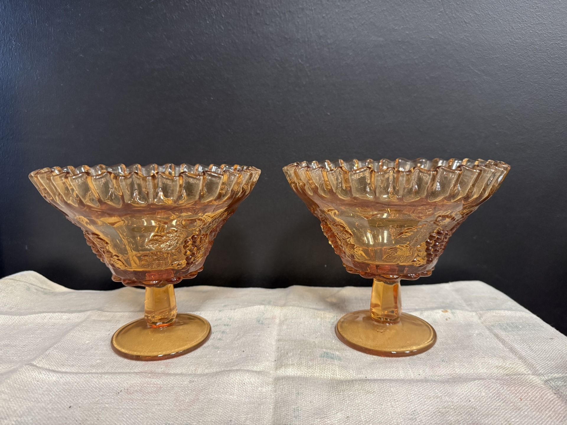 Vintage Westmoreland Amber Glass Candy Dish Fruit & Leaves