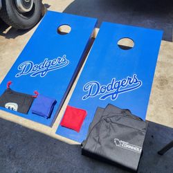 Cornhole 2x4 Custom Dodger Logo  .professionally Built Beanbag Game 4th Of July!