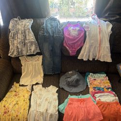 Girls 3T and 4T Toddler clothes: shorts, shirt, dresses overalls, hat, swimsuit set….