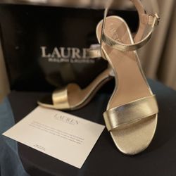 Ralph Lauren ‘Gwen’ Gold Kidskin Leather Heels Sz 8.5