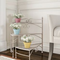 Antique White Three Tier Plant Stand - NEW 