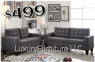 New grey linen sofa loveseat