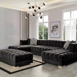 Ariana Velvet Black Double Chaise Sectional /couch 