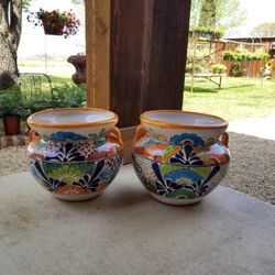 TALAVERA Yellow  Rim Clay Pots, Planters. Plants. $45 Cada Una