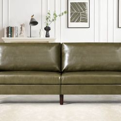 80'' Olive Green Leather Loveseat Couch