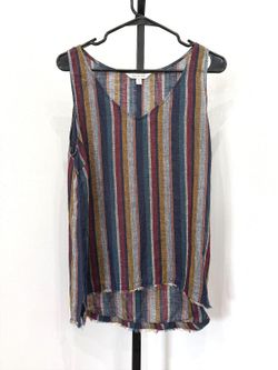 Garnet Hill Size 10 Linen Multicolor Striped Sleeveless Top