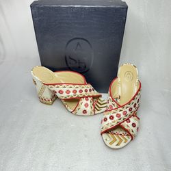 ASH  Women's Adel 38 US7-7,5 Multicolor Embroidered Chunky Heels Mule Sandals 