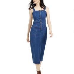 Brand new woman’s OAT New York brand fitted blue denim button dress up for sale 