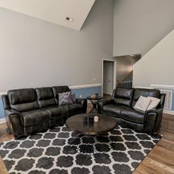 Leather Recliner Couch And Stationary Loveseat 