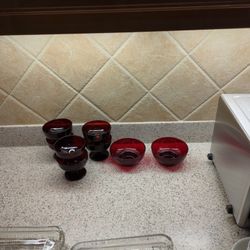 Vintage Anchor Hocking Ruby Red Champagne/Dessert Cups Footed Sherbet Bowls

