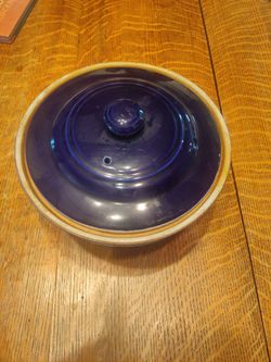 Cobalt Blue Glazed Ceramic Covered Casserole Dish
