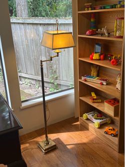 Vintage, heavy, solid, brass double swing arm floor lamp