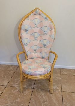 Rattan High-Back Accent Chair with Tufted Upholstery