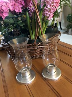 Silver Candle Holders with Etched Glass Shades
