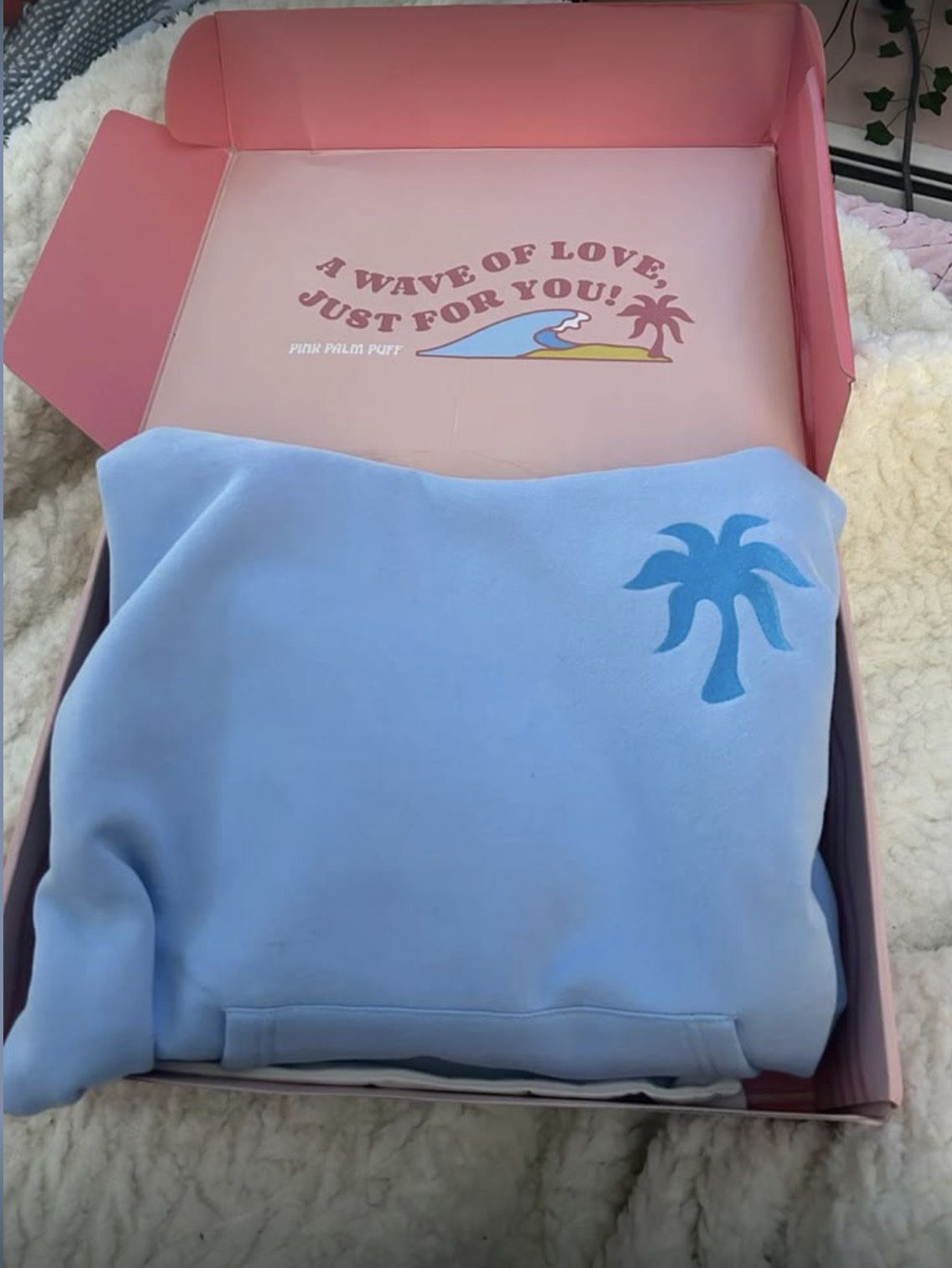 Pink Palm Puff Blue Hoodie