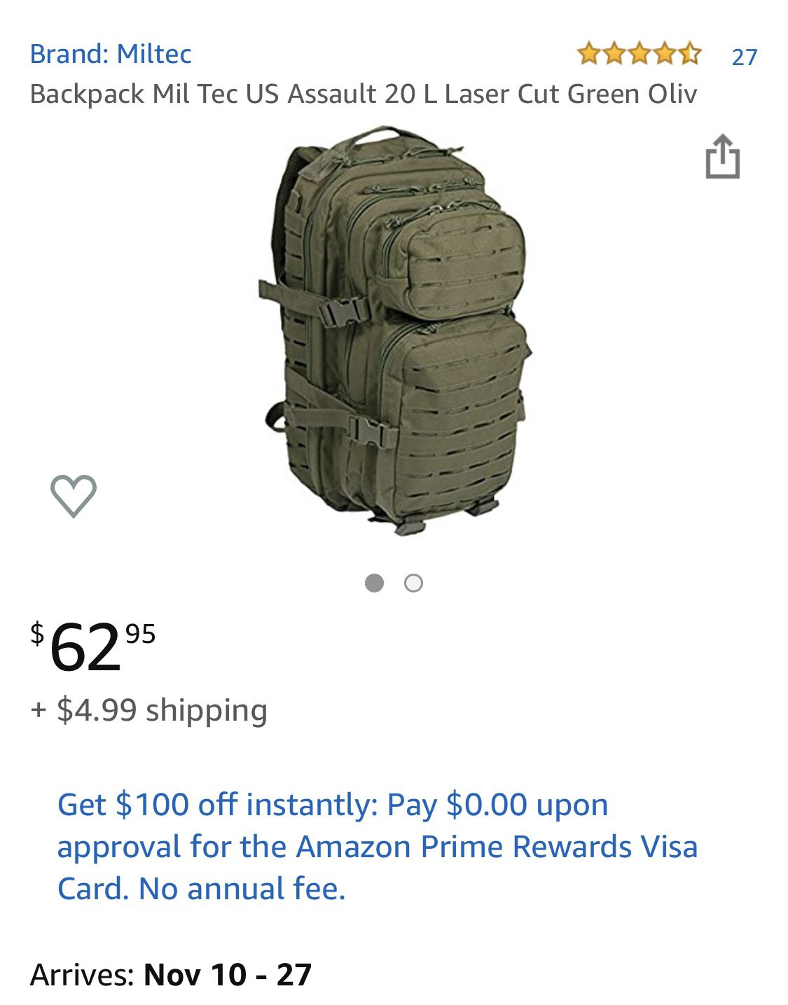 Mil-Tec Laser Cut Backpack (New) Price Firm