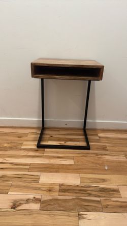 Alec Wood and Black Metal Side Table with storage