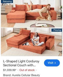 L shaped corduroy couch pit BARGAIN