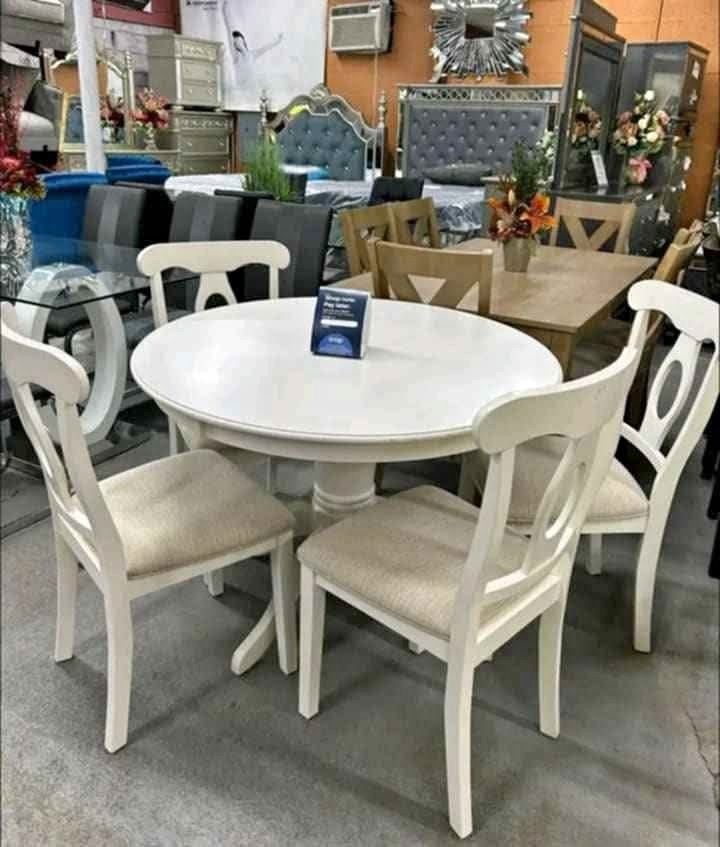 5PC White Round dining table set