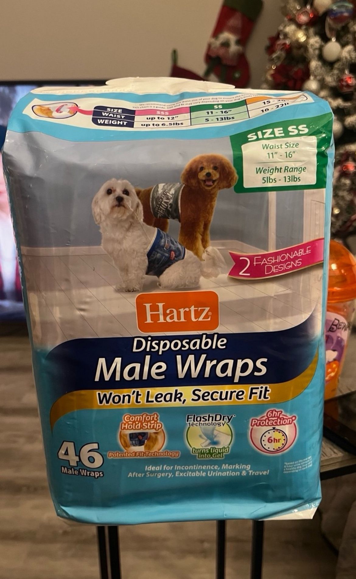 Hartz Disposable Male Dog Wraps with FlashDry Gel Technology, SS:11-16in 46CT