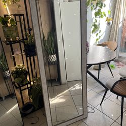 Full mirror, natural wood and white border