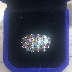 Beautiful Multicolored Stone Sterling Silver (.925) Size 8 Ring-Pics Don’t Do It Justice