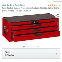 Teng Tools 3 Drawer Professional Portable Steel Lockable Red N Series Middle Tool Box - TC803N