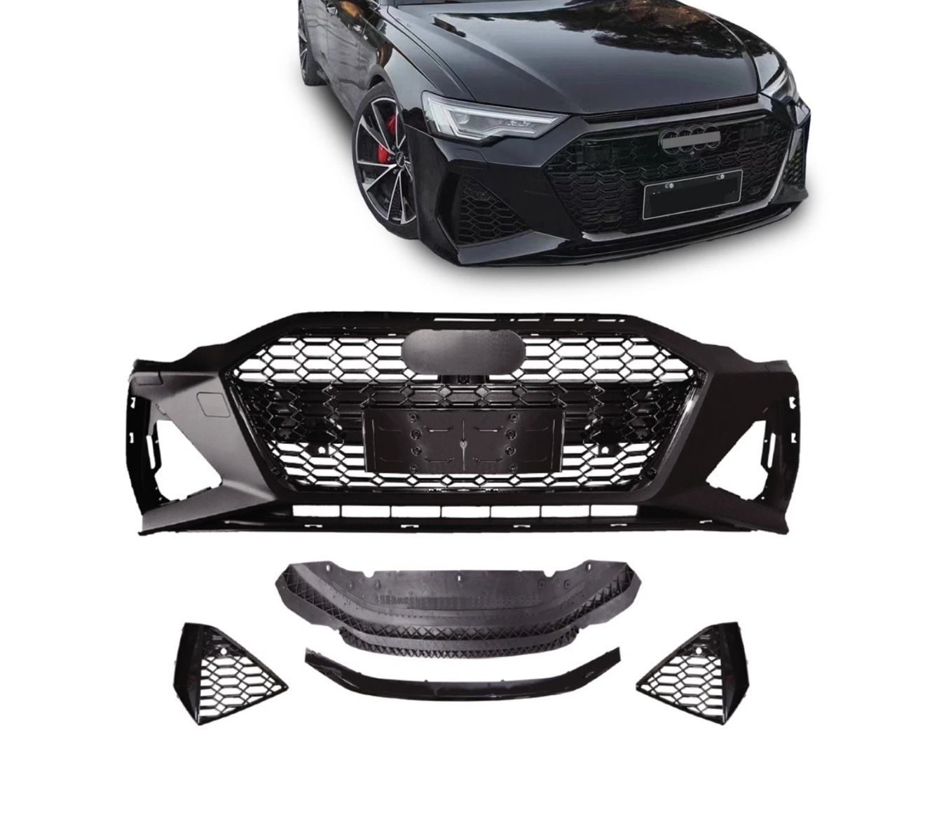For 19-23 Audi A6 Upgrade to RS6 Style Front Bumper Kit Assembly W/ Grille